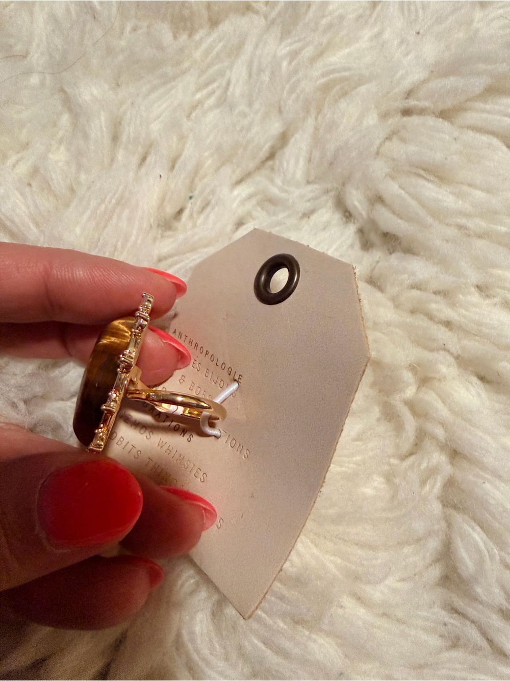 NWT Anthropologie Gold-Tone Heart Ring with Brown Tiger Eye and Clear Crystals - Picture 4 of 6